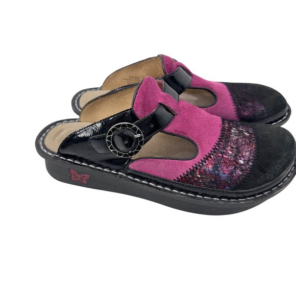 Alegria Womens Leather Slip-On Clogs Comfort Shoes Size 39 Pink&Black Adj Buckle - Picture 3 of 15